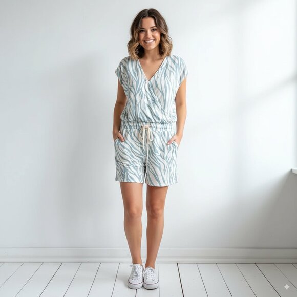 n:philanthropy Royce Romper in Tropical Abstract Slate - Picture 1 of 5